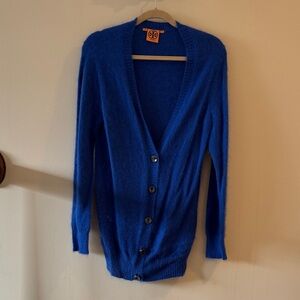 Tory Burch Royal Blue Button-Front Wool Blend Cardigan